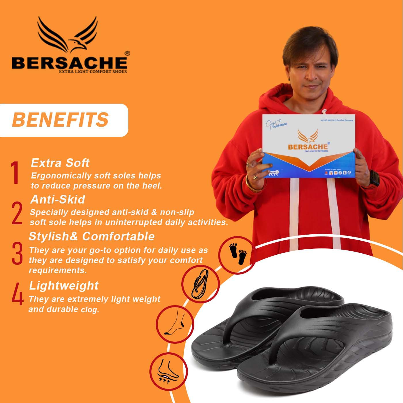 Bersache Extra Soft Classic Casual with  Regular wear with Ultra Soft & Flexibility Technology Sandal for Men's & Boy's-Black-6097