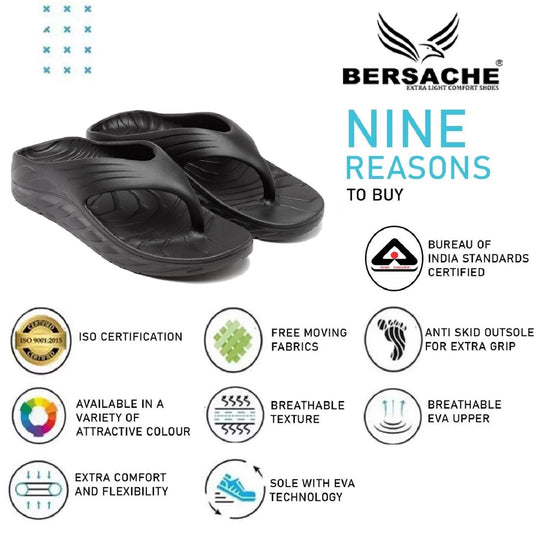 Bersache Extra Soft Classic Casual with  Regular wear with Ultra Soft & Flexibility Technology Flip Flop for Men's & Boy's-Black-6097