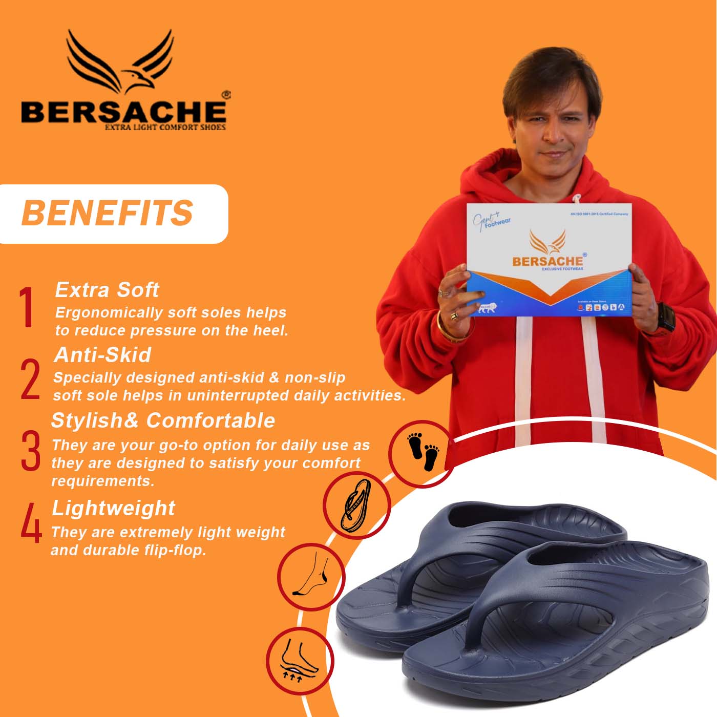 Bersache Extra Soft Classic Casual with  Regular wear with Ultra Soft & Flexibility Technology Flip Flop for Men's & Boy's -Blue-6098