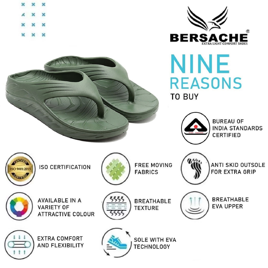 Bersache Extra Soft Classic Casual with  Regular wear with Ultra Soft & Flexibility Technology Flip Flop for Men's & Boy's-Green-6099