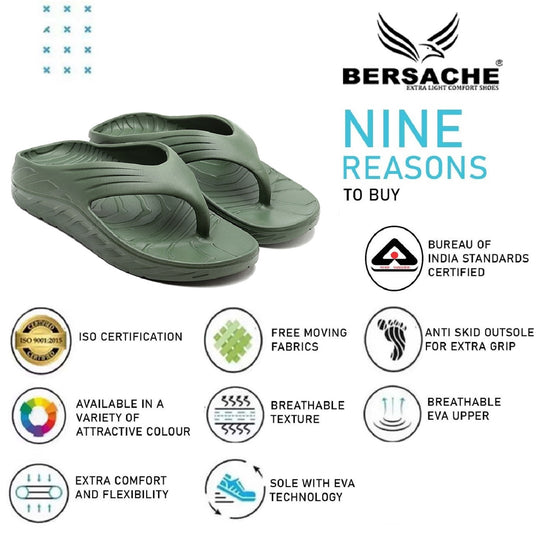 Bersache Extra Soft Classic Casual with  Regular wear with Ultra Soft & Flexibility Technology Flip Flop for Men's & Boy's-Green-6099