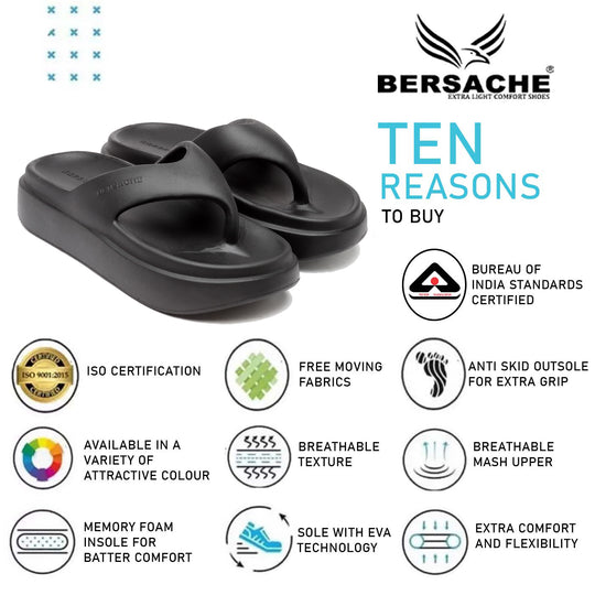 Bersache Extra Soft Classic Casual with  Regular wear with Ultra Soft & Flexibility Technology Flip Flop For women's/Girl's-(6109-Black)