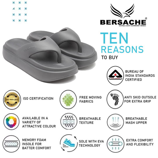 Bersache Extra Soft Classic Casual with  Regular wear with Ultra Soft & Flexibility Technology Flip Flop For women's/Girl's-(6110-Grey)