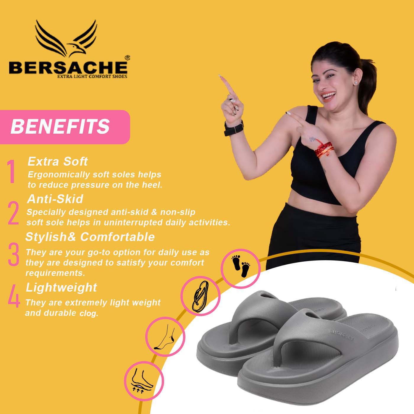 Bersache Extra Soft Classic Casual with  Regular wear with Ultra Soft & Flexibility Technology Sandal For women's/Girl's-(6110-Grey)