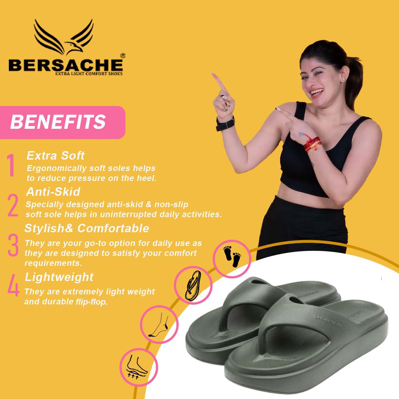 Bersache Extra Soft Classic Casual with  Regular wear with Ultra Soft & Flexibility Technology Slipper For women's/Girl's-Green-6111