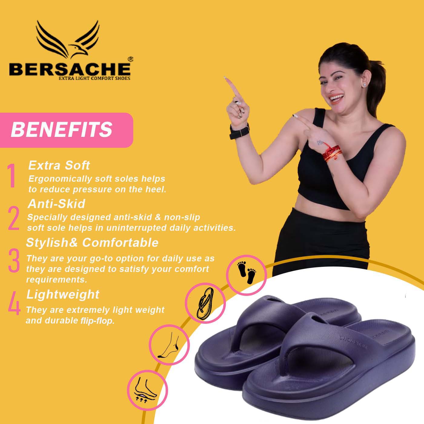Bersache Extra Soft Classic Casual with  Regular wear with Ultra Soft & Flexibility Technology Slipper For women's/Girl's-Blue-6112