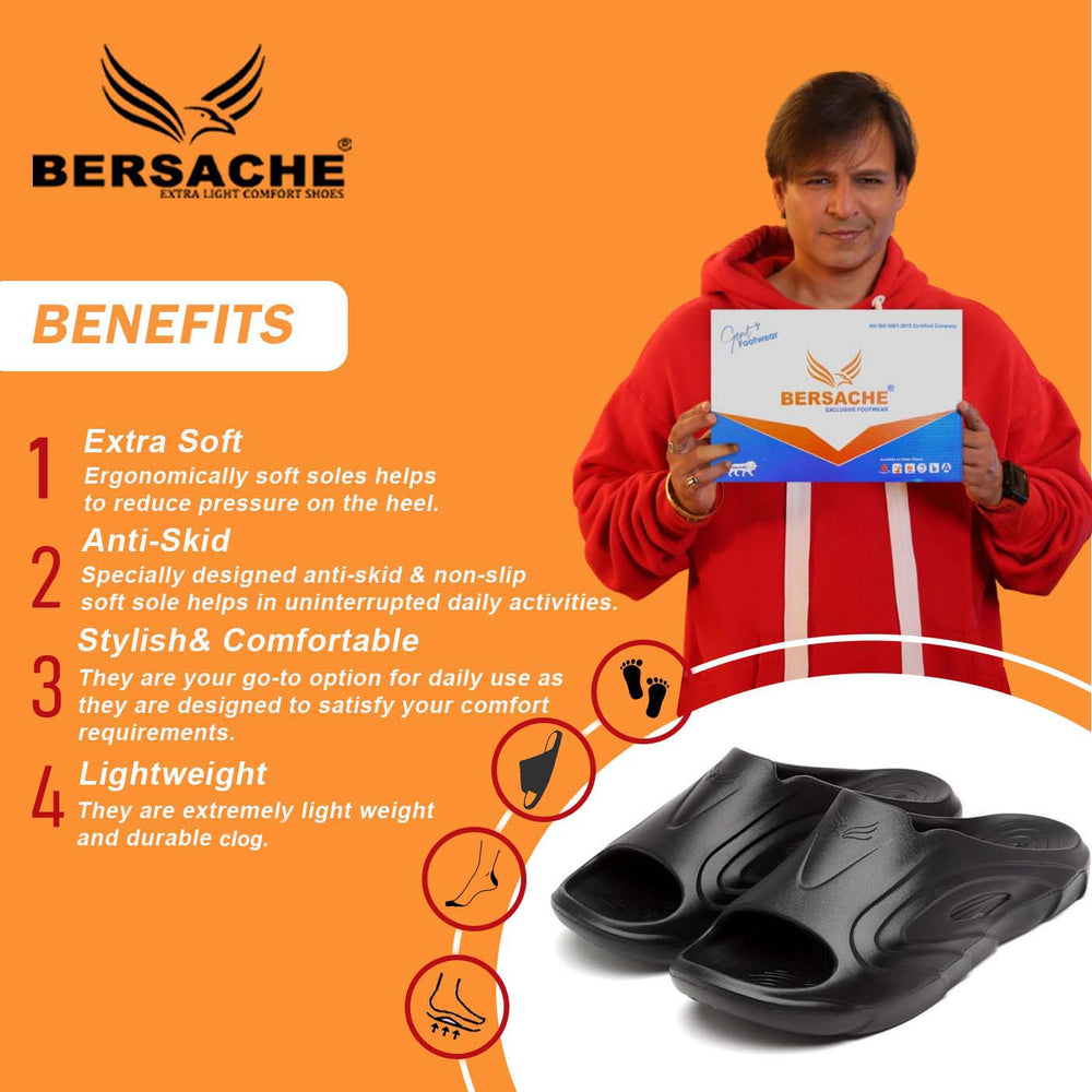 Bersache Extra Soft Classic Casual with  Regular wear with Ultra Soft & Flexibility Technology Clog's for Men's & Boy's (6114-Black)