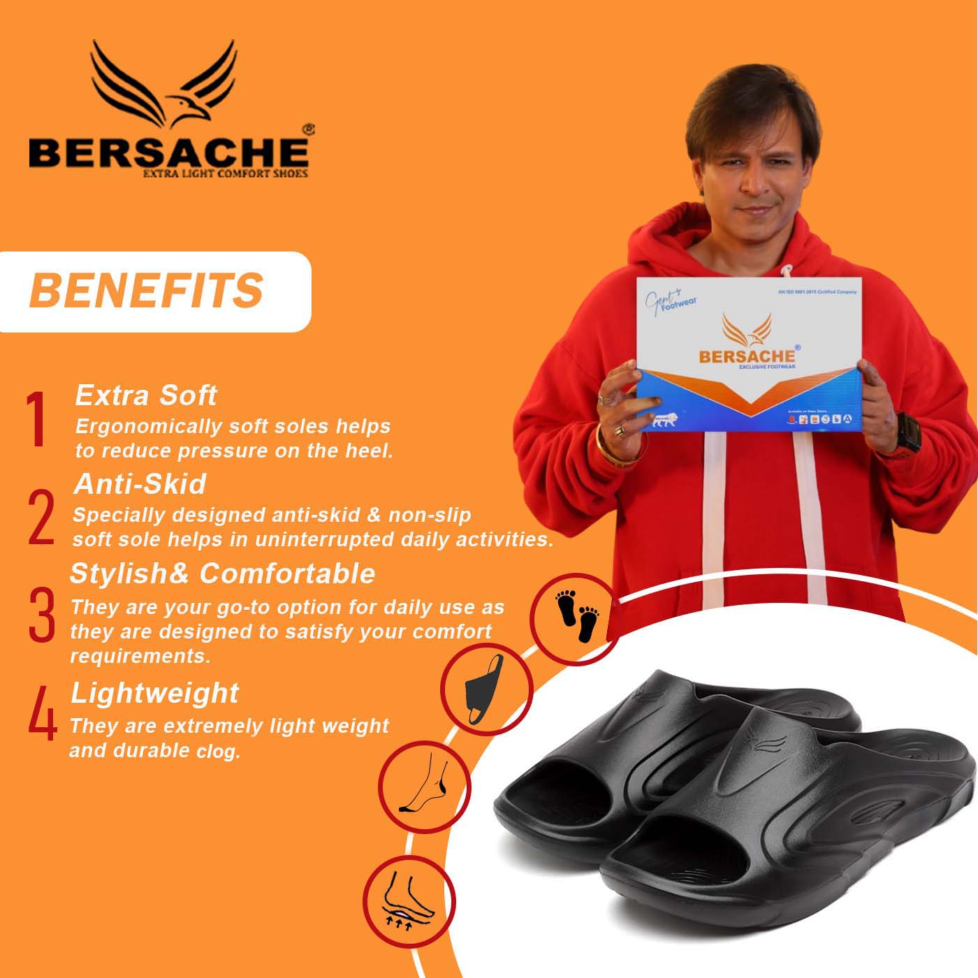 Bersache Extra Soft Classic Casual with  Regular wear with Ultra Soft & Flexibility Technology Clog's for Men's & Boy's -Black-6114