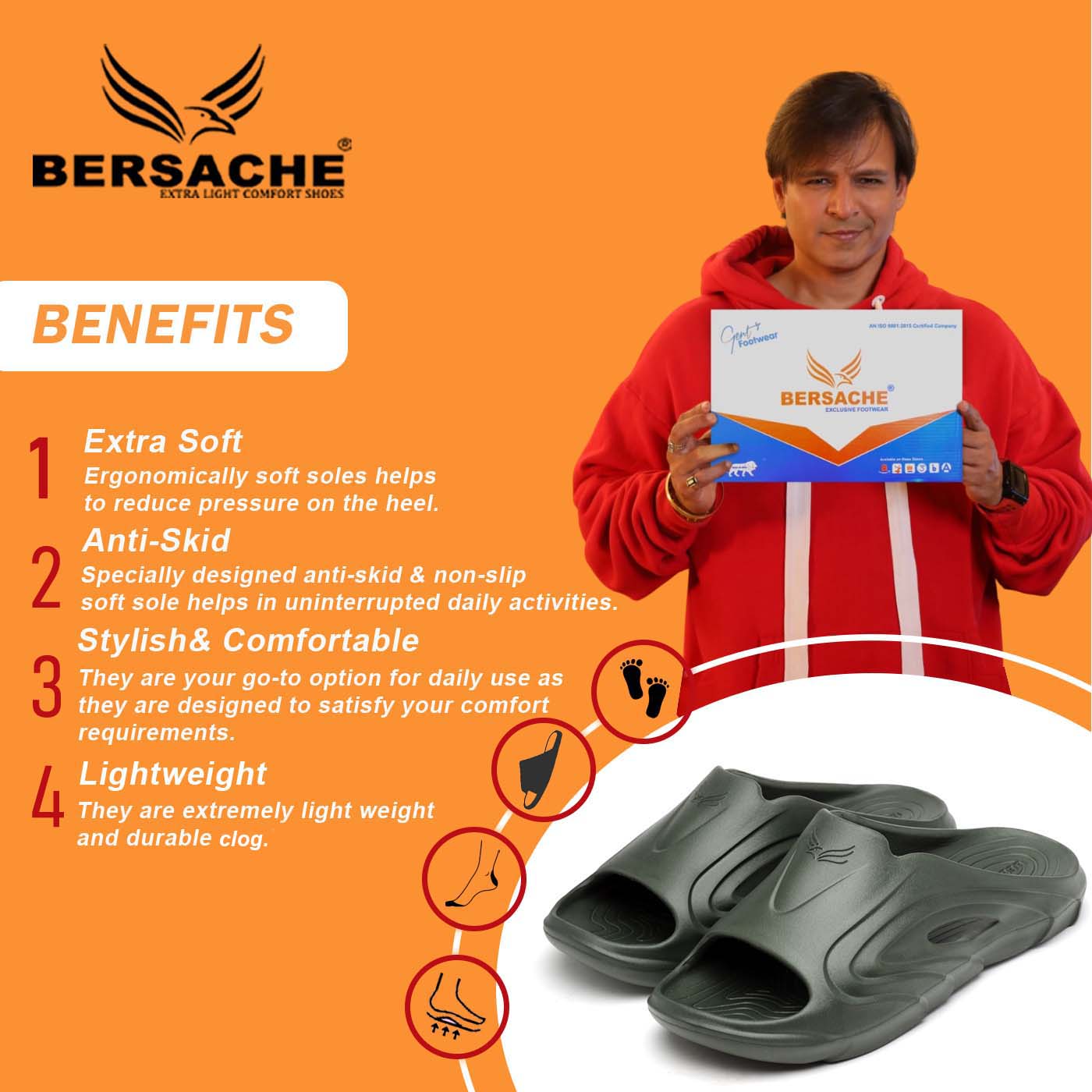 Bersache Extra Soft Classic Casual with  Regular wear with Ultra Soft & Flexibility Technology Clog's for Men's & Boy's-Green-6116