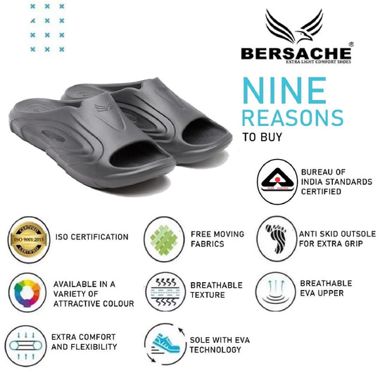 Bersache Extra Soft Classic Casual with  Regular wear with Ultra Soft & Flexibility Technology Flip Flop for Men's & Boy's -Dark Grey-6117
