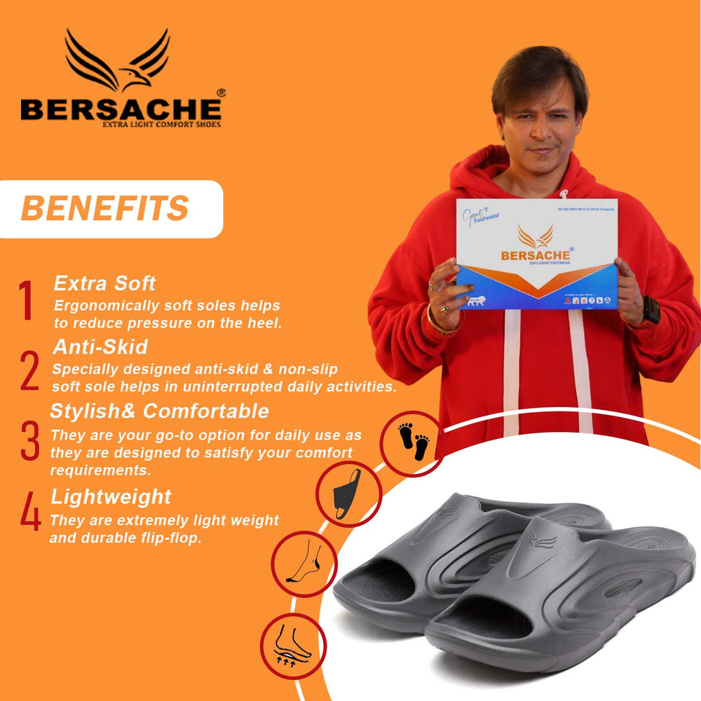 Bersache Extra Soft Classic Casual with  Regular wear with Ultra Soft & Flexibility Technology Flip Flop for Men's & Boy's (6117-Dark Grey)