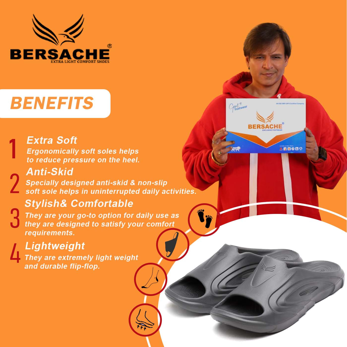 Bersache Extra Soft Classic Casual with  Regular wear with Ultra Soft & Flexibility Technology Flip Flop for Men's & Boy's -Dark Grey-6117