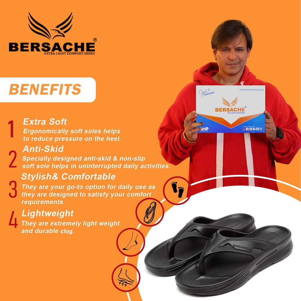 Bersache Extra Soft Classic Casual with  Regular wear with Ultra Soft & Flexibility Technology Clog's for Men's & Boy's (6119-Black)