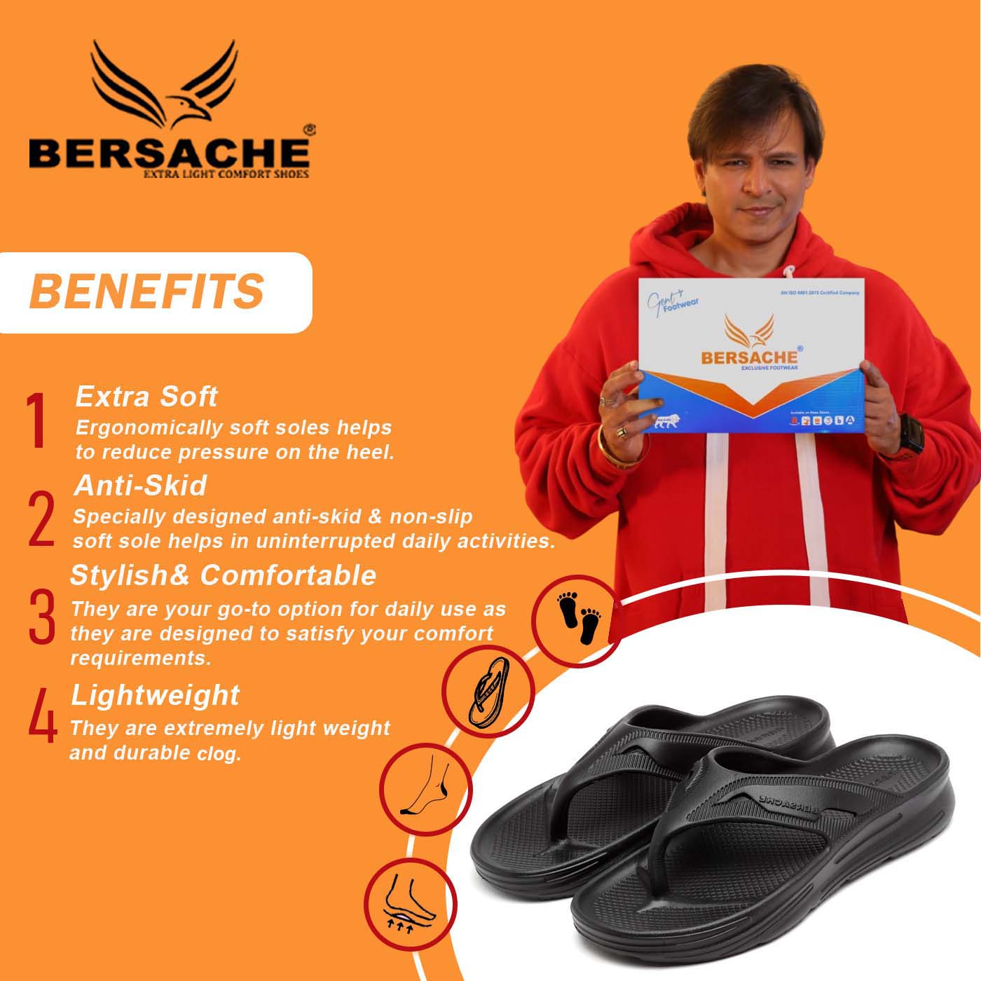 Bersache Extra Soft Classic Casual with  Regular wear with Ultra Soft & Flexibility Technology Clog's for Men's & Boy's-Black 6119
