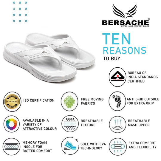 Bersache Extra Soft Classic Casual with  Regular wear with Ultra Soft & Flexibility Technology Flip Flop for Men's & Boy's (6120-White)