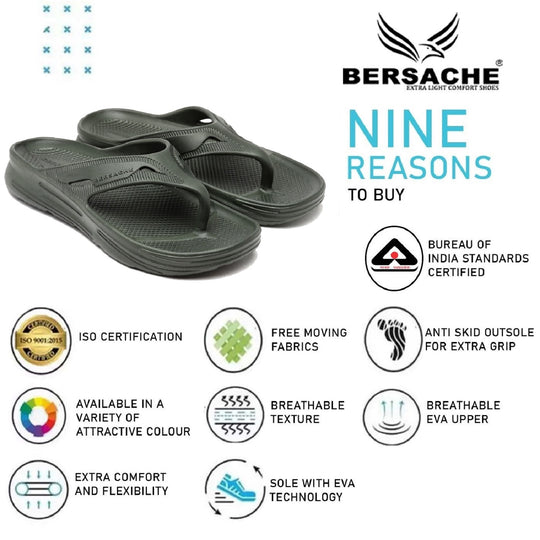 Bersache Extra Soft Classic Casual with  Regular wear with Ultra Soft & Flexibility Technology Flip Flop for Men's & Boy's -Green-6121
