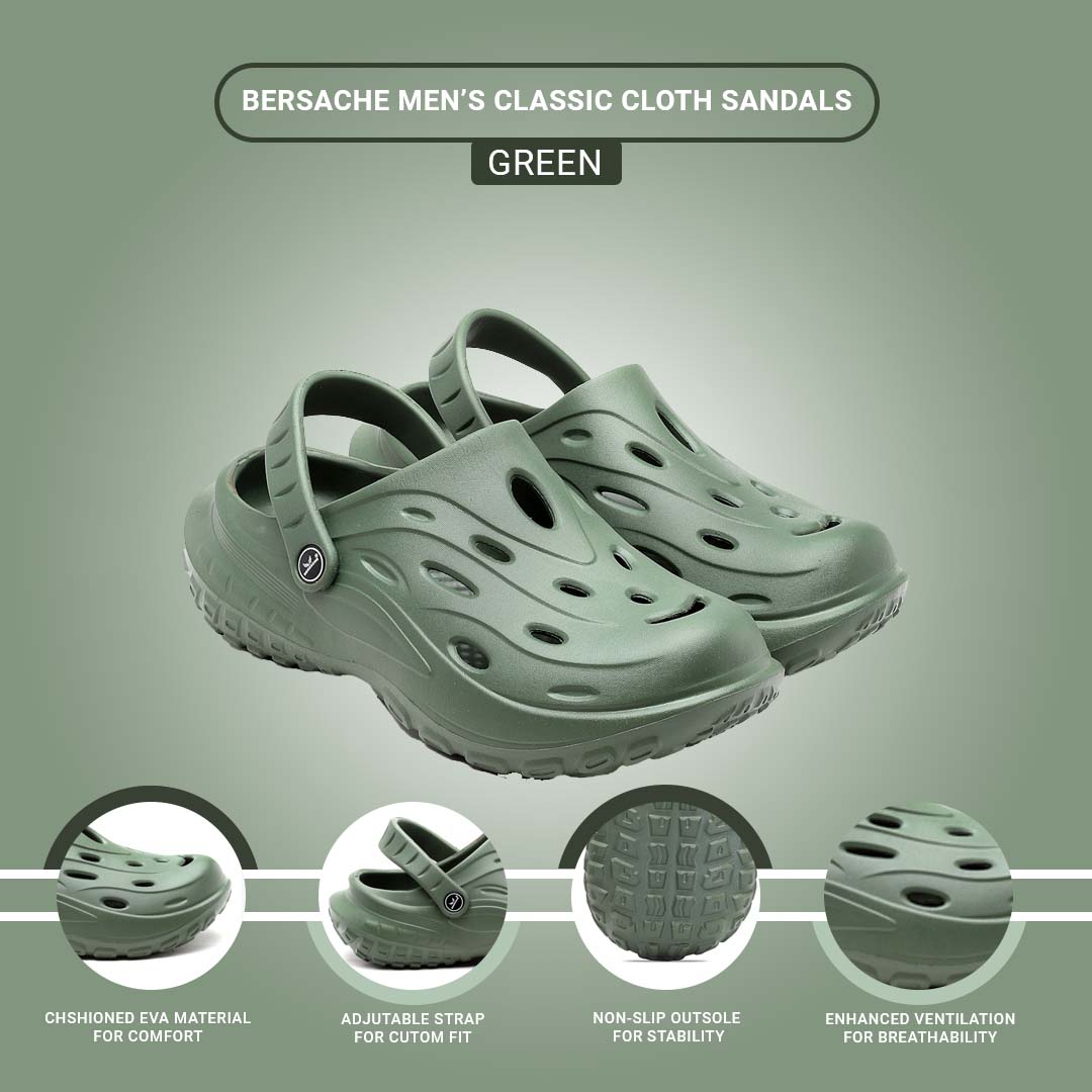 Bersache Extra Soft Classic Casual with  Regular wear with Ultra Soft & Flexibility Technology Clog's for Men's & Boy's (6123-Green)