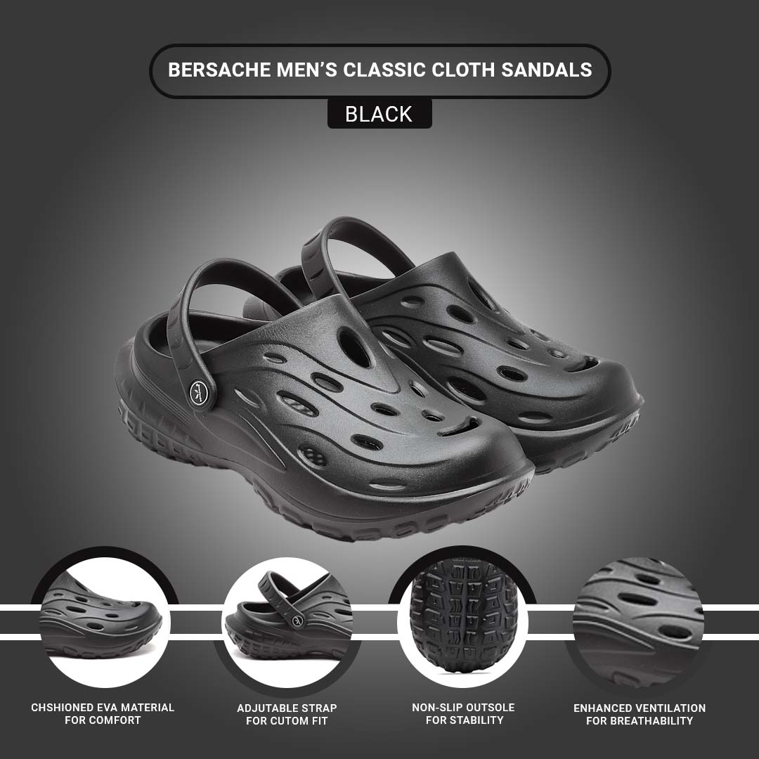 Bersache Extra Soft Classic Casual with  Regular wear with Ultra Soft & Flexibility Technology Clog's for Men's & Boy's (6126-Black)