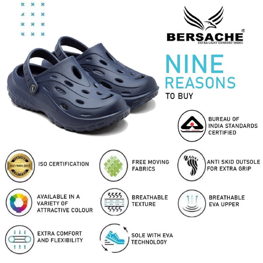 Bersache Extra Soft Classic Casual with  Regular wear with Ultra Soft & Flexibility Technology Clog's for Men's & Boy's-Blue-6127