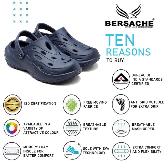 Bersache Extra Soft Classic Casual with  Regular wear with Ultra Soft & Flexibility Technology Clog's for Men's & Boy's (6127-Blue)