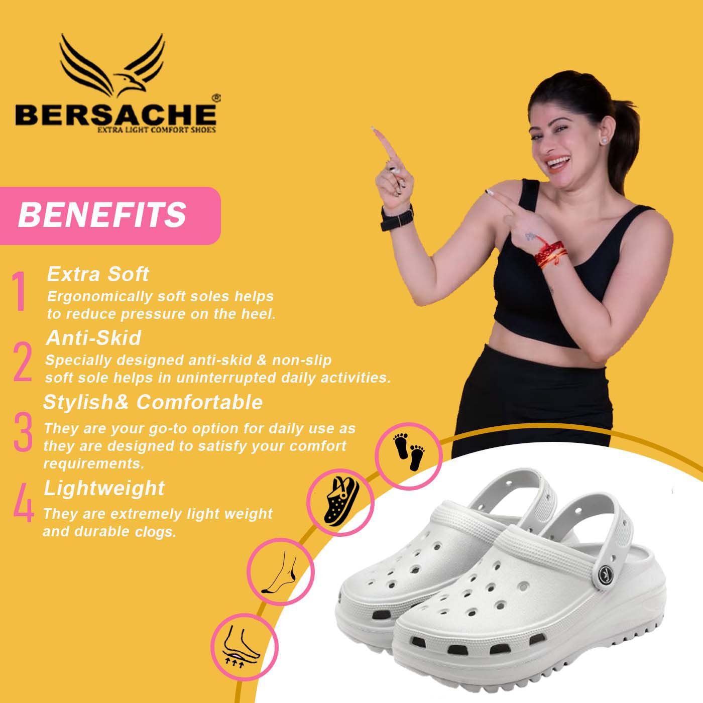 Bersache Extra Soft Classic Casual with  Regular wear with Ultra Soft & Flexibility Technology Clog's For women's/Girl's-Grey-6128