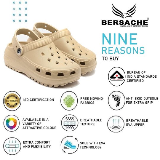 Bersache Extra Soft Classic Casual with  Regular wear with Ultra Soft & Flexibility Technology Clog,s For Women's/Girl's-Beige-6129