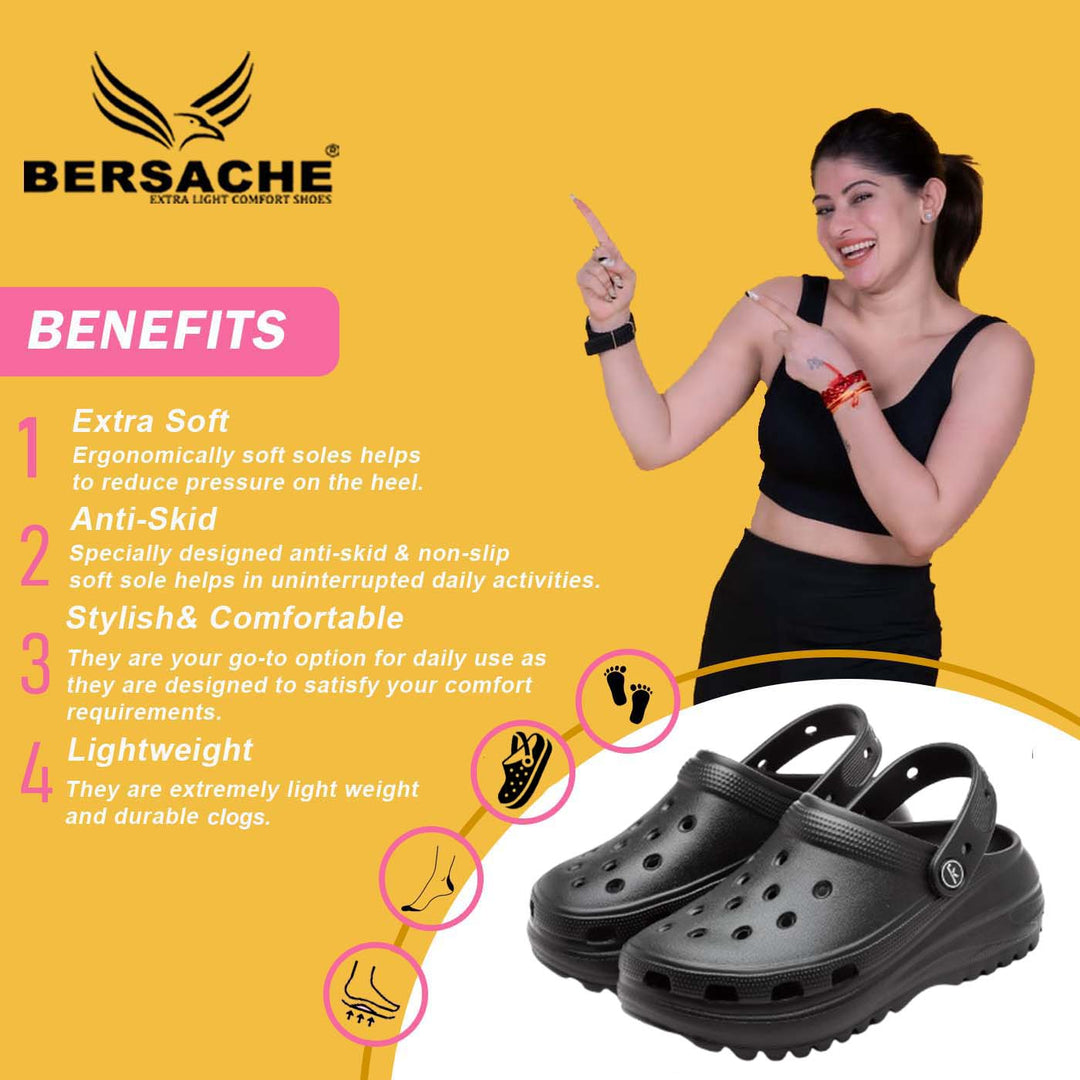 Bersache Extra Soft Classic Casual with  Regular wear with Ultra Soft & Flexibility Technology clog For women's/Girl's-(6130-Black)