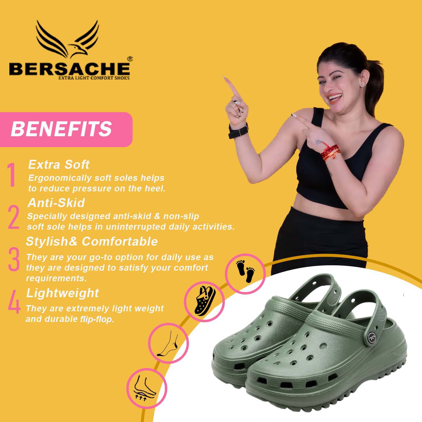 Bersache Extra Soft Classic Casual with  Regular wear with Ultra Soft & Flexibility Technology Flip Flop For women's/Girl's-Green-6132