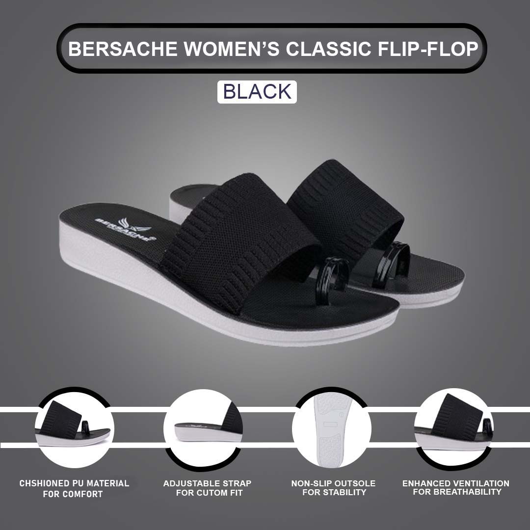 Bersache Extra Soft Classic Casual with  Regular wear with Ultra Soft & Flexibility Technology Flip Flop For women's/Girl's-(6151-Black)