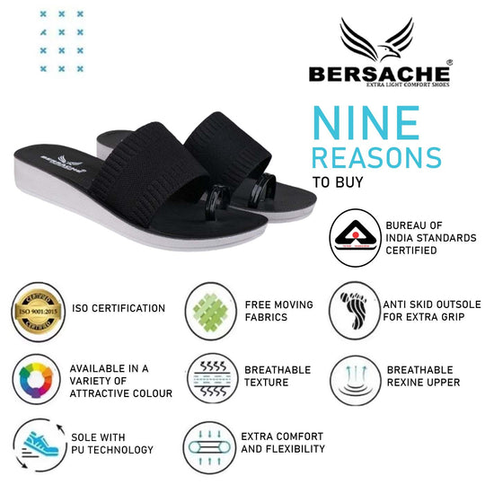 Bersache Extra Soft Classic Casual with  Regular wear with Ultra Soft & Flexibility Technology Flip Flop For women's/Girl's-(6151-Black)