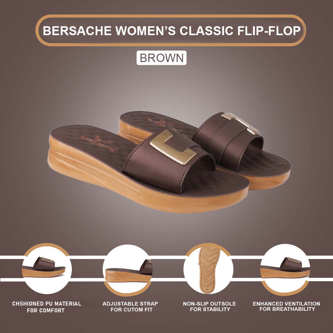 Bersache Extra Soft Classic Casual with  Regular wear with Ultra Soft & Flexibility Technology Flip Flop For Women's/Girl's-(6154-Brown)