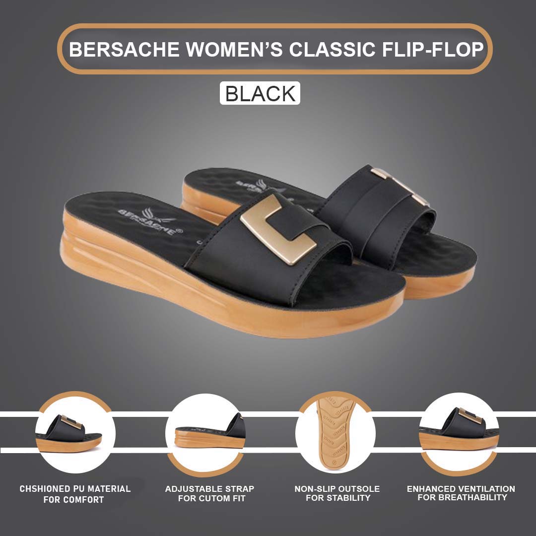 Bersache Extra Soft Classic Casual with  Regular wear with Ultra Soft & Flexibility Technology Flip Flop For Women's/Girl's-(6155-Black)