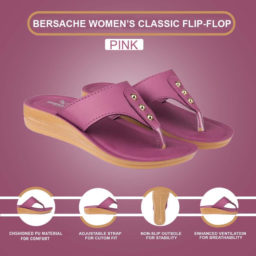 Bersache Extra Soft Classic Casual with  Regular wear with Ultra Soft & Flexibility Technology Flip Flop For Women's/Girl's-(6163-Pink)