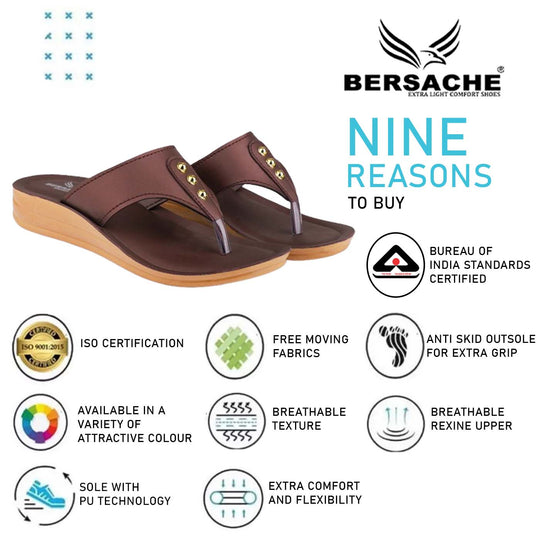 Bersache Extra Soft Classic Casual with  Regular wear with Ultra Soft & Flexibility Technology Flip Flop For Women's/Girl's-(6164-Brown)