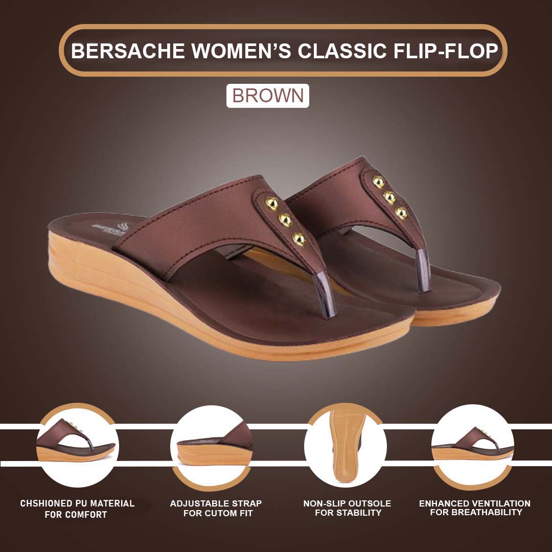 Bersache Extra Soft Classic Casual with  Regular wear with Ultra Soft & Flexibility Technology Flip Flop For Women's/Girl's-(6164-Brown)