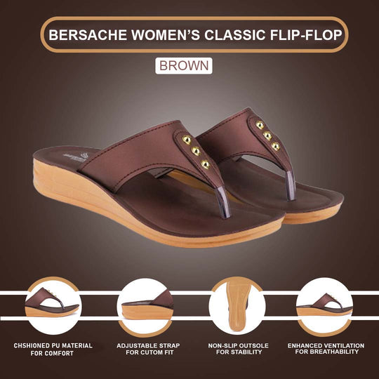 Bersache Extra Soft Classic Casual with  Regular wear with Ultra Soft & Flexibility Technology Flip Flop For Women's/Girl's-(6164-Brown)