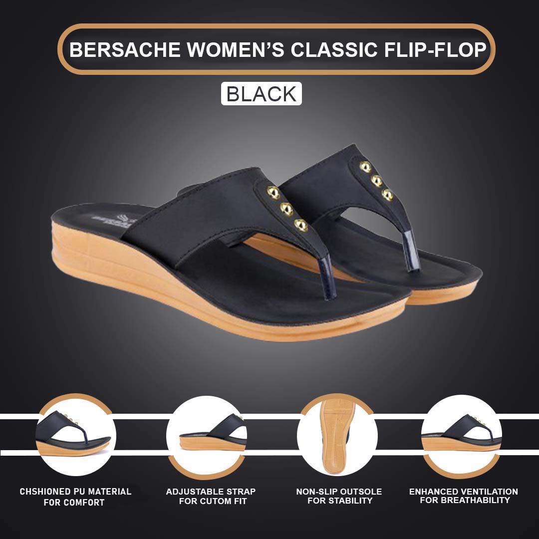 Bersache Extra Soft Classic Casual with  Regular wear with Ultra Soft & Flexibility Technology Flip Flop For Women's/Girl's-(6165-Black)