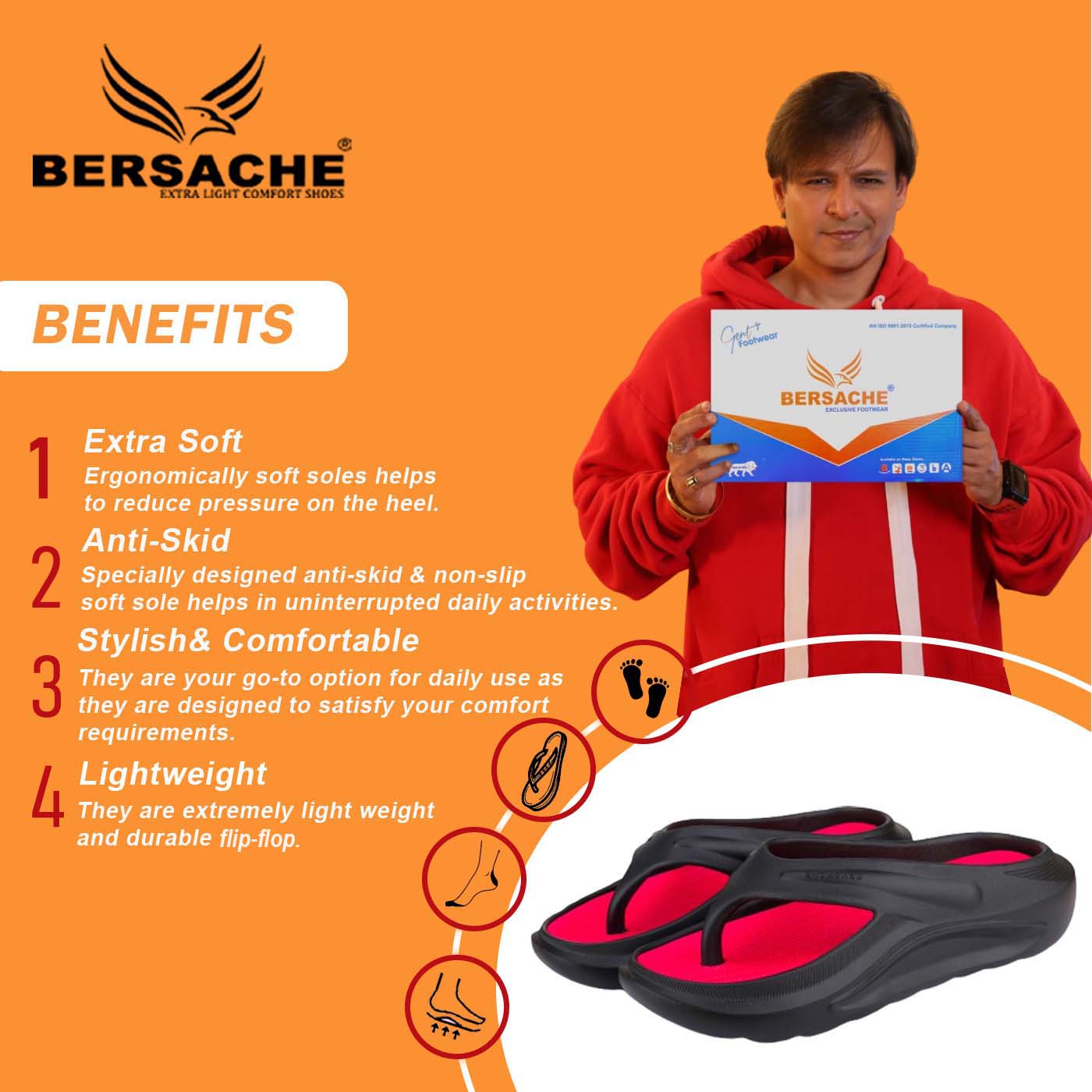 Bersache Extra Soft Classic Casual with  Regular wear with Ultra Soft & Flexibility Technology Flip Flop for Men's & Boy's (6176-Red)