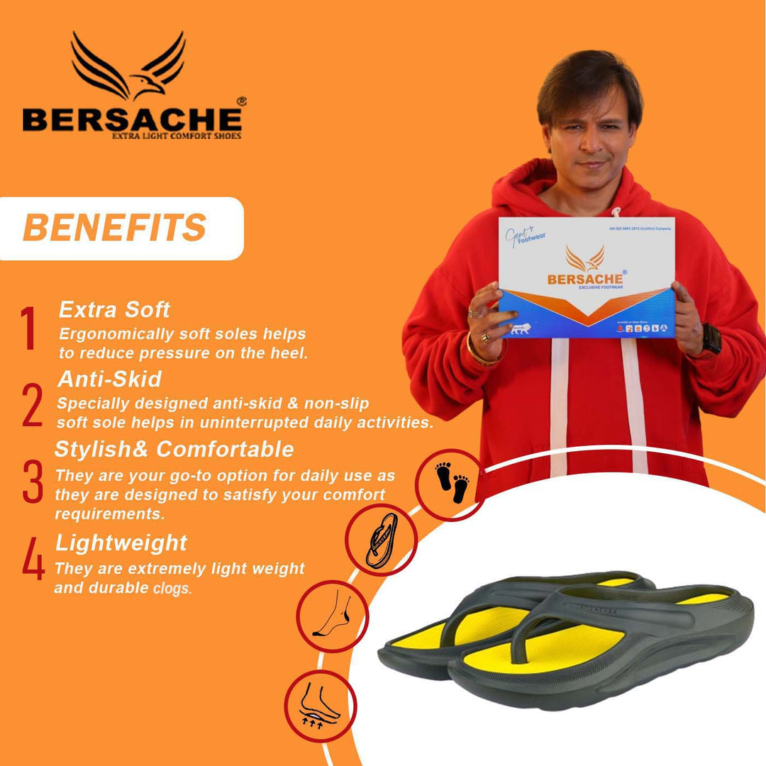 Bersache Extra Soft Classic Casual with  Regular wear with Ultra Soft & Flexibility Technology Clogs for Men's & Boy's-(6177-Yellow)