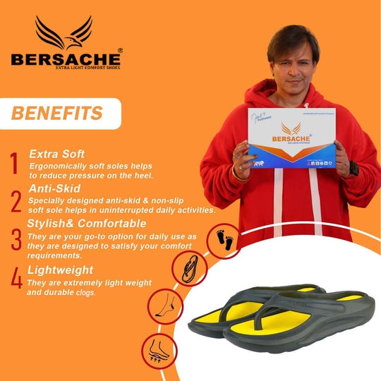 Bersache Extra Soft Classic Casual with  Regular wear with Ultra Soft & Flexibility Technology Clogs for Men's & Boy's-(6177-Yellow)