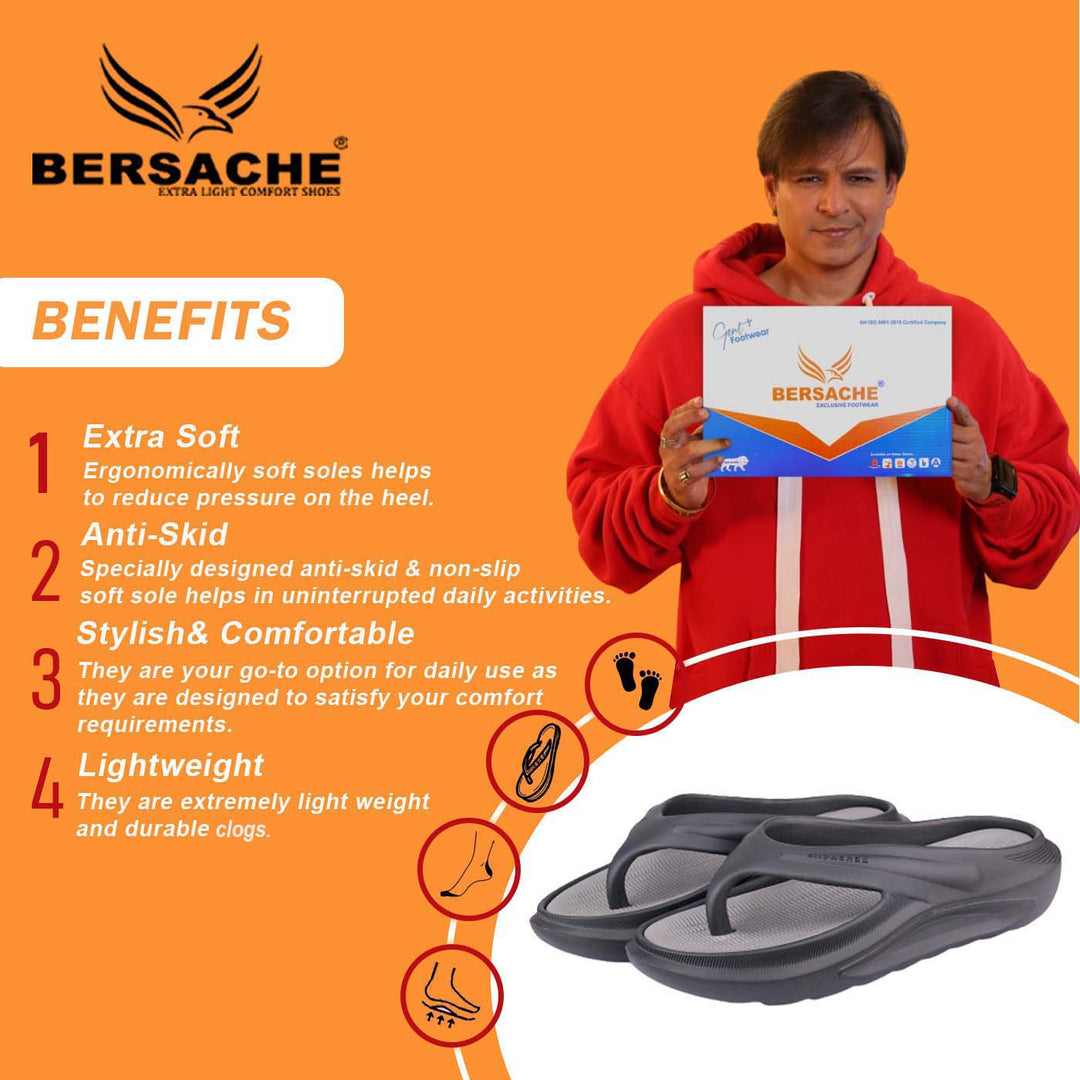 Bersache Extra Soft Classic Casual with  Regular wear with Ultra Soft & Flexibility Technology Clogs for Men's & Boy's-(6178-Grey)