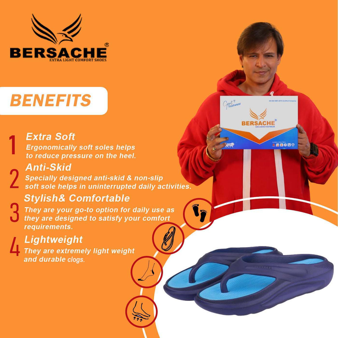 Bersache Extra Soft Classic Casual with  Regular wear with Ultra Soft & Flexibility Technology Clogs for Men's & Boy's-(6179-Blue)