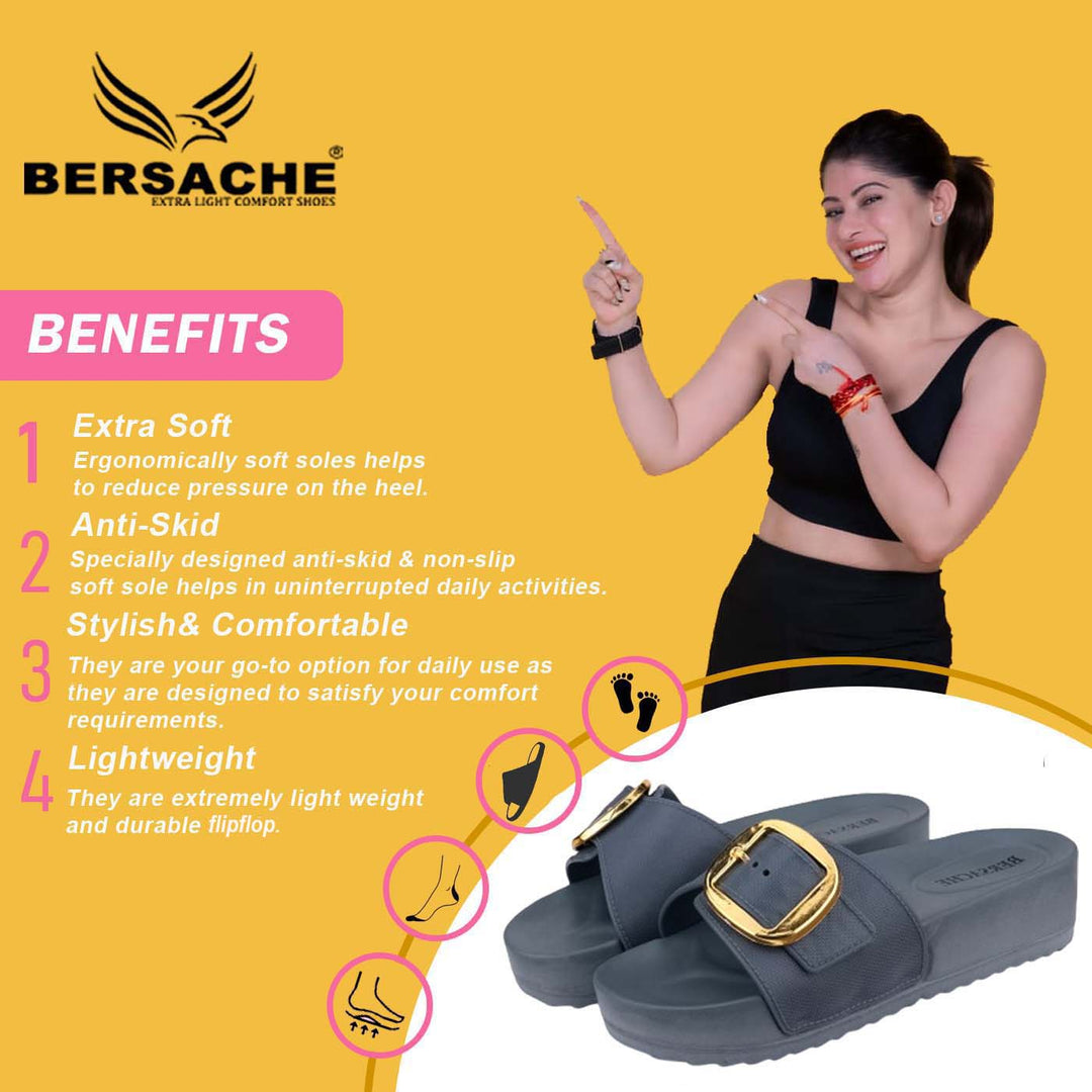 Bersache Extra Soft Classic Casual with  Regular wear with Ultra Soft & Flexibility Technology Flip Flop for Women's & Girl's (6182-Grey)