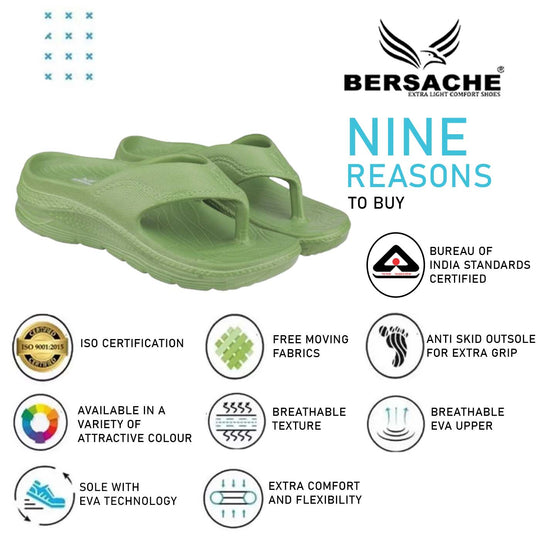 Bersache Extra Soft Classic Casual with  Regular wear with Ultra Soft & Flexibility Technology Flip Flop for Women's & Girl's (6186-Green)