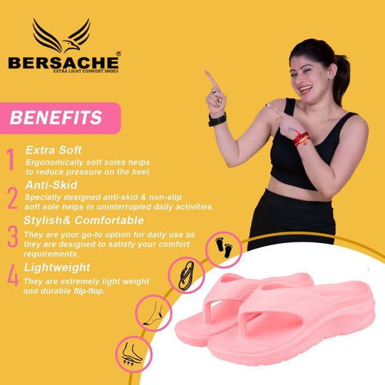 Bersache Extra Soft Classic Casual with  Regular wear with Ultra Soft & Flexibility Technology Flip Flop for Women's & Girl's (6187-Pink)