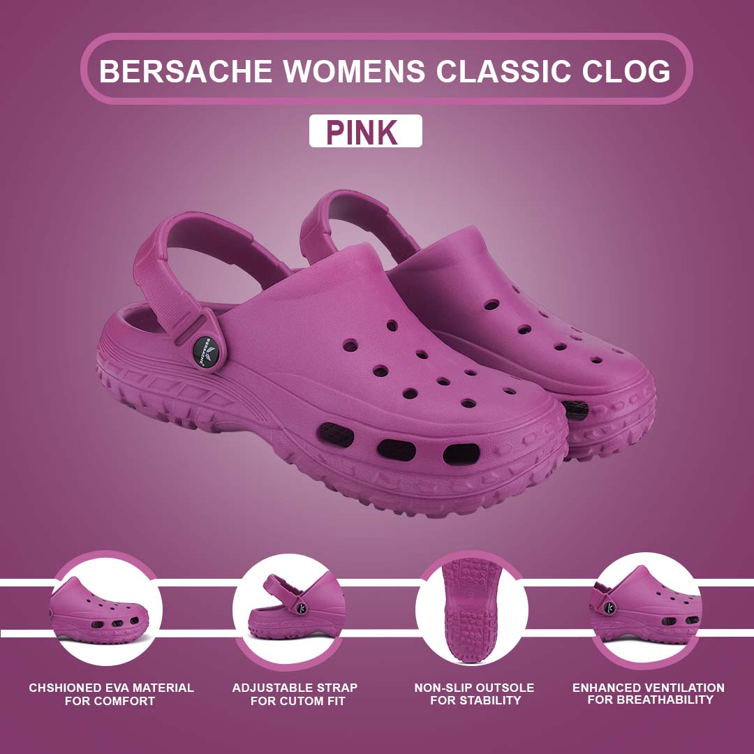 Bersache Extra Soft Classic Casual with  Regular wear with Ultra Soft & Flexibility Technology Clog's for Women's & Girl's (Pink-6194)