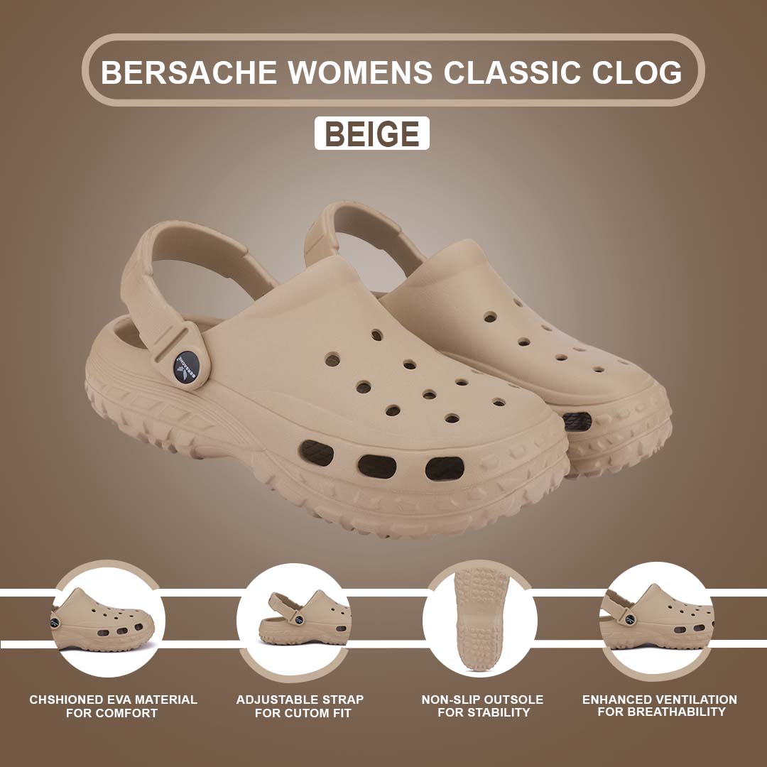 Bersache Extra Soft Classic Casual with  Regular wear with Ultra Soft & Flexibility Technology Clog's for Women's & Girl's Beige-6195