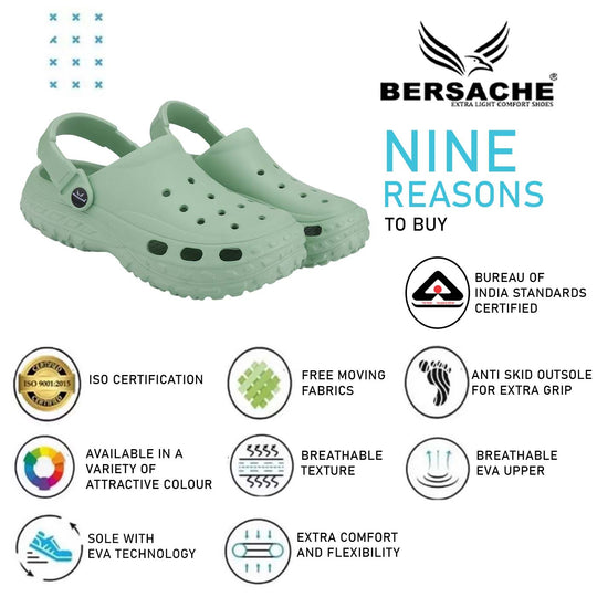 Bersache Extra Soft Classic Casual with  Regular wear with Ultra Soft & Flexibility Technology Clog's for Women's & Girl's (Green-6196)