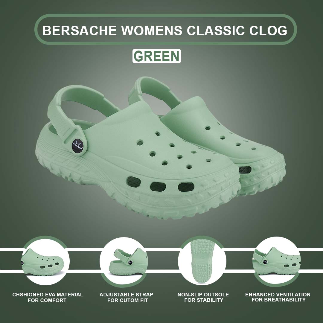 Bersache Extra Soft Classic Casual with  Regular wear with Ultra Soft & Flexibility Technology Clog's for Women's & Girl's (Green-6196)