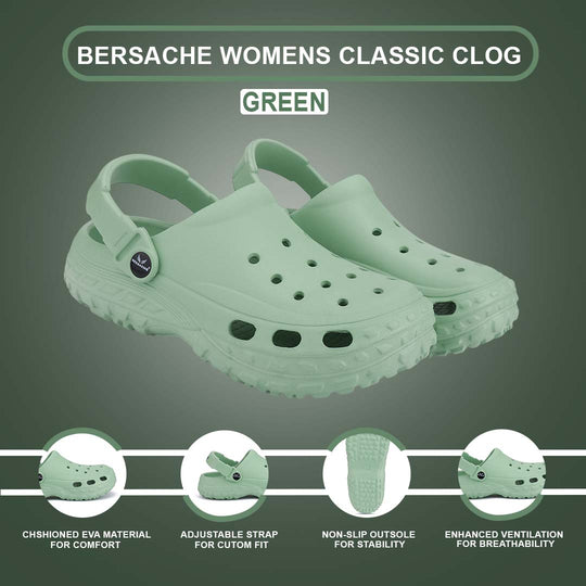 Bersache Extra Soft Classic Casual with  Regular wear with Ultra Soft & Flexibility Technology Clog's for Women's & Girl's (Green-6196)